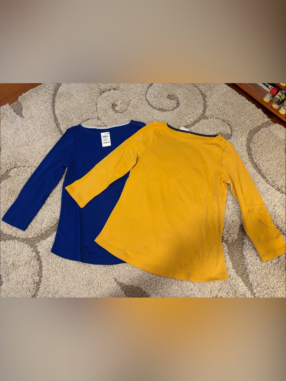 Charter Club Long-Sleeve Tees in Blue and Mustard